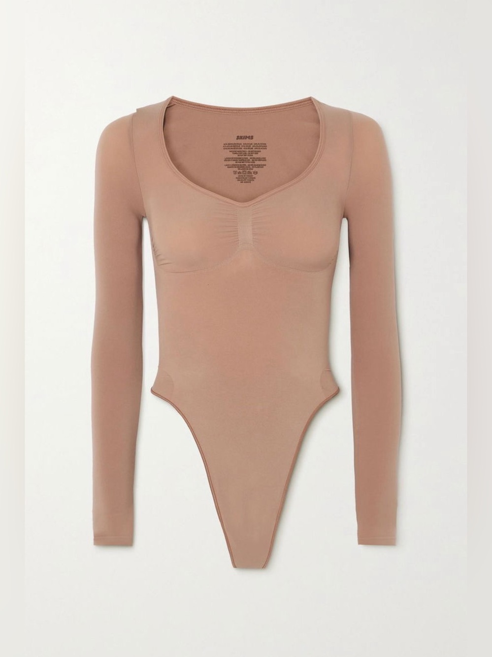 Skims Seamless Sculpt Long Sleeve Thong Bodysuit Nude Tan